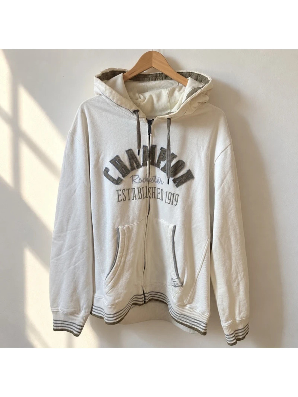 Champion Rochester 1919 White Full Zip Graphic Hoodie Men's Size L